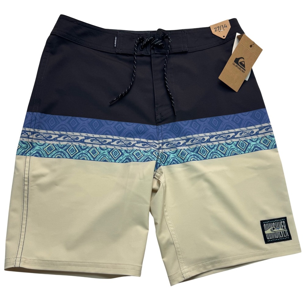 Quiksilver Surfsilk Board Shorts Mens 27 Phantom Black Blue Cream QWSIK23F-036
